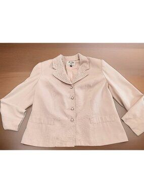 Le Suit II Pink Rose Blazer Women Size 18W  Long Sleeve Embroidered Pearl Neck